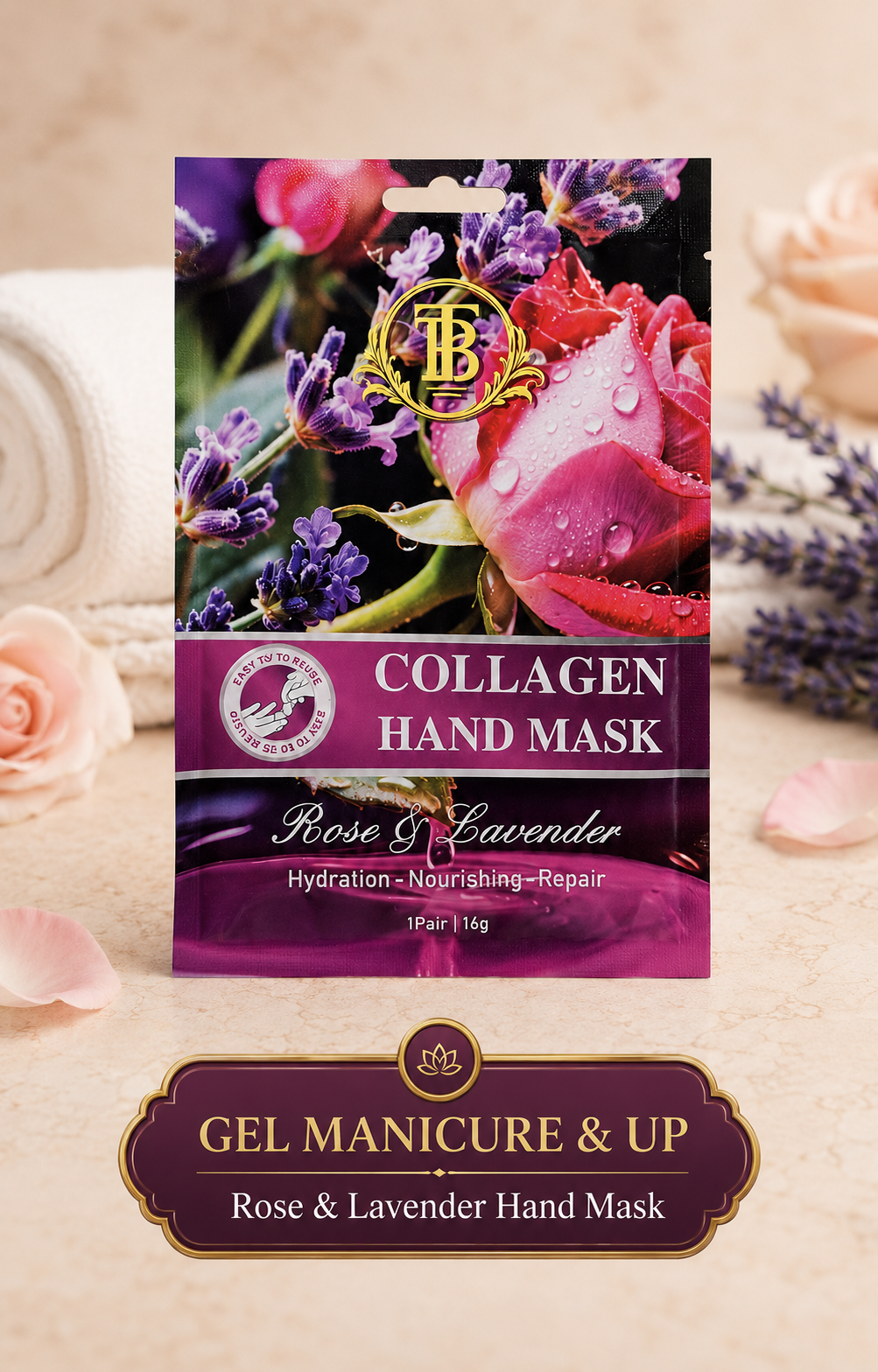 Rose and Lavender Collagen Hand Mask for Great Nails gel manicure services